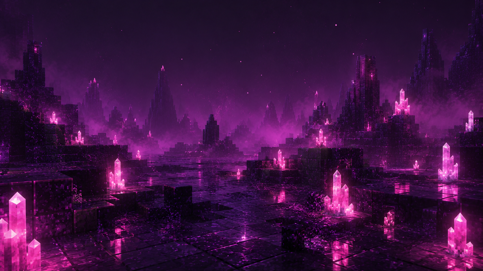 Paisaje Minecraft con cristales