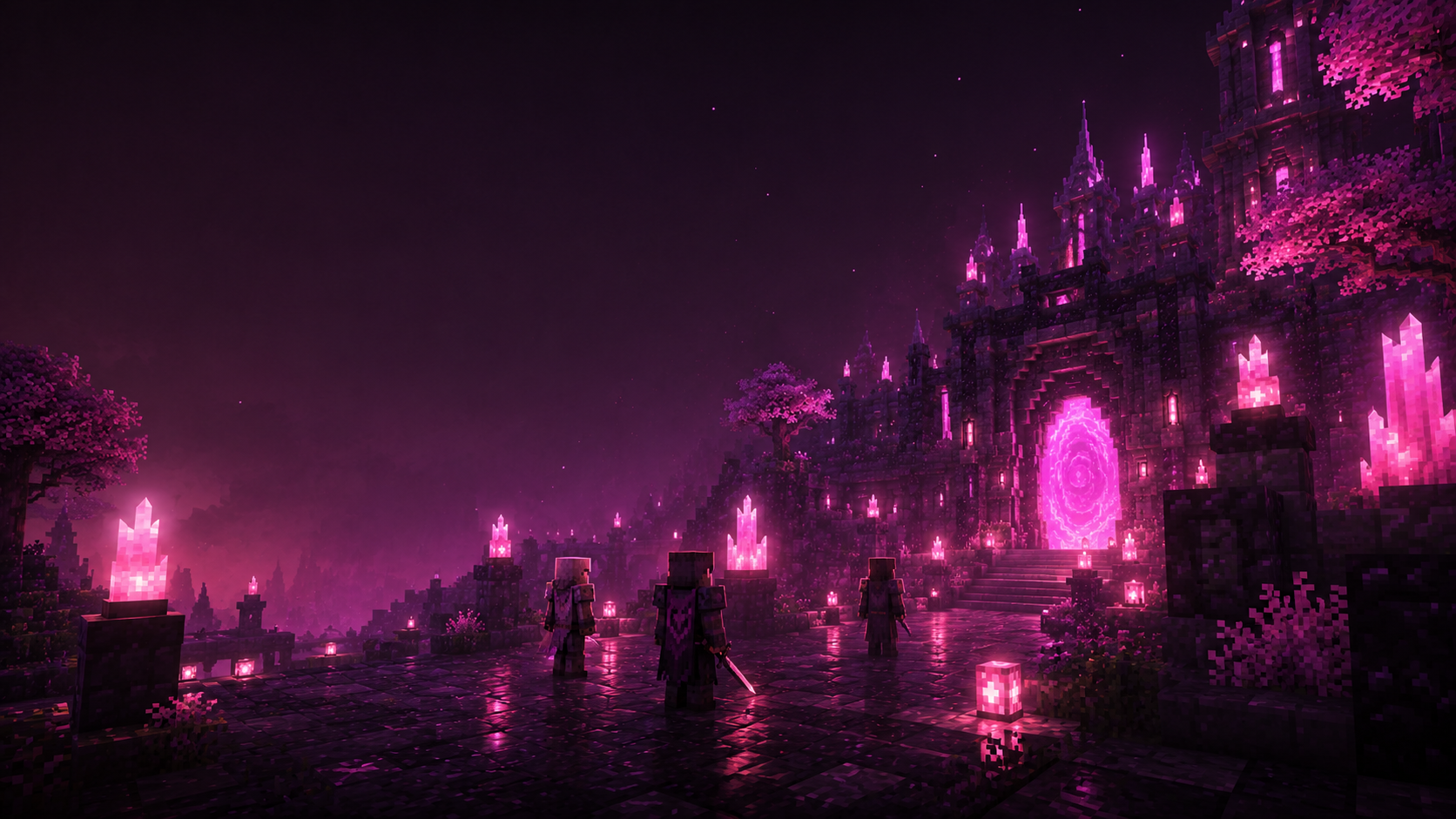 Portal Minecraft rosa neón